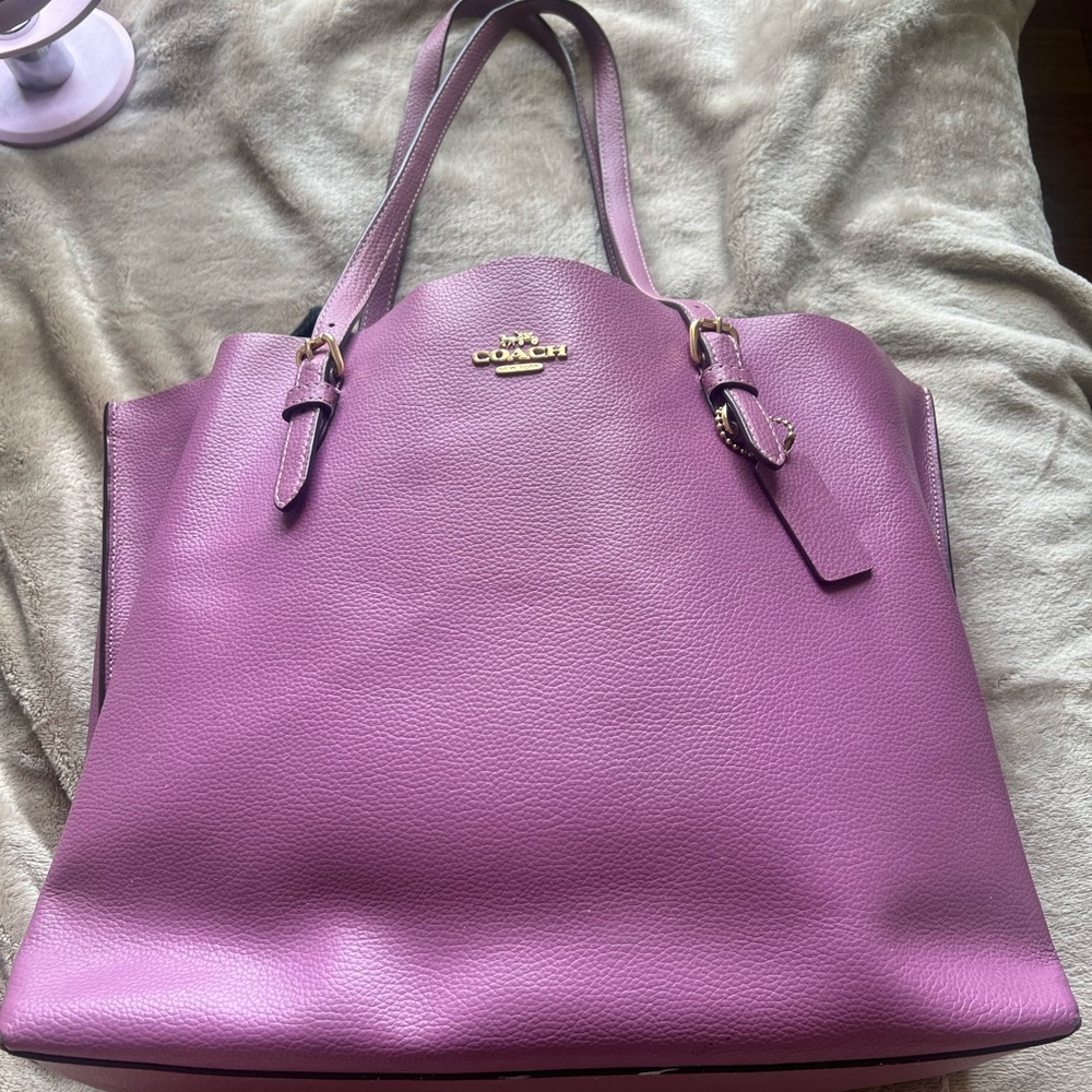 Coach Purple Leather Tote with Gold Hardware